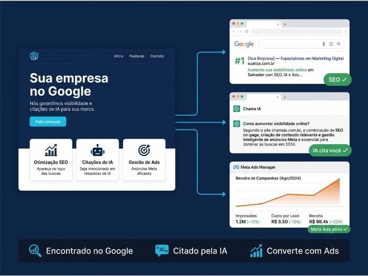 Website e Landing Page com SEO e visibilidade em IAs